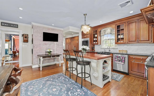 Chandelier, Interior, Kitchen, Pendant Lights, Recessed Lighting, Wood Texture Flooring
