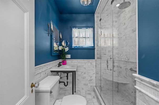 Bathroom, Glass Shower, Interior, Marble, Marble Walls
