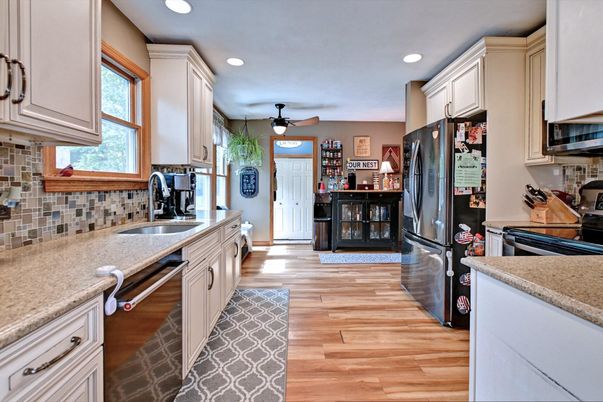 Interior, Kitchen, Recessed Lighting, Wood Texture Flooring