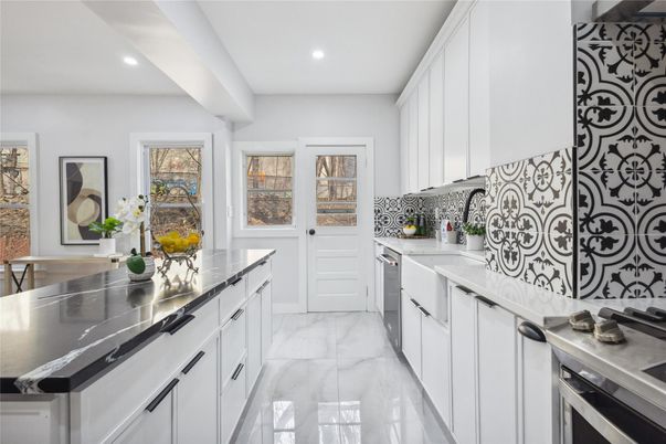 Interior, Kitchen, Marble, Recessed Lighting, Stainless Steel Appliances