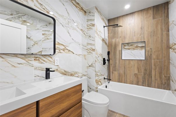 Bathroom, Free Standing Baths, Interior, Marble Walls, Recessed Lighting