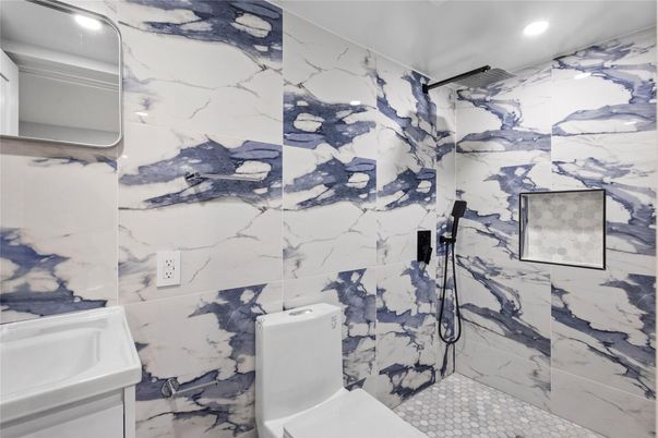 Bathroom, Interior, Marble Walls, Recessed Lighting