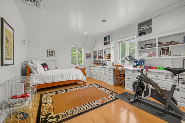 Bedroom, Fitness Equipment, Interior, Recessed Lighting, Wood Texture Flooring