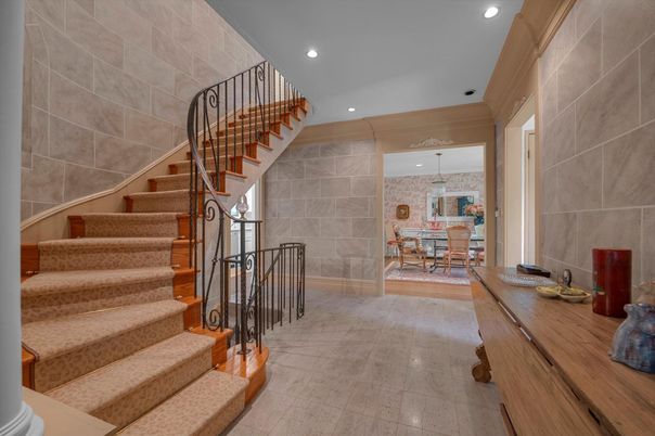 Dining room, Interior, Pendant Lights, Recessed Lighting, Stone Walls