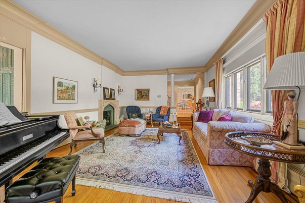 Fireplace, Interior, Living room, Pendant Lights, Piano, Wood Texture Flooring