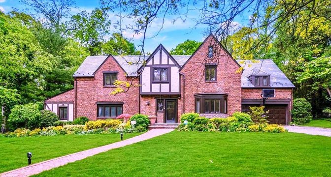 Attached, Exterior, Facade, Brick Facade, Tudor Revival