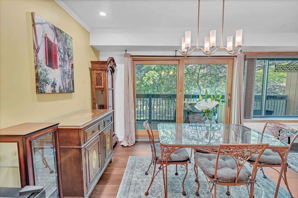 Chandelier, Dining room, Interior, Recessed Lighting, Wood Texture Flooring