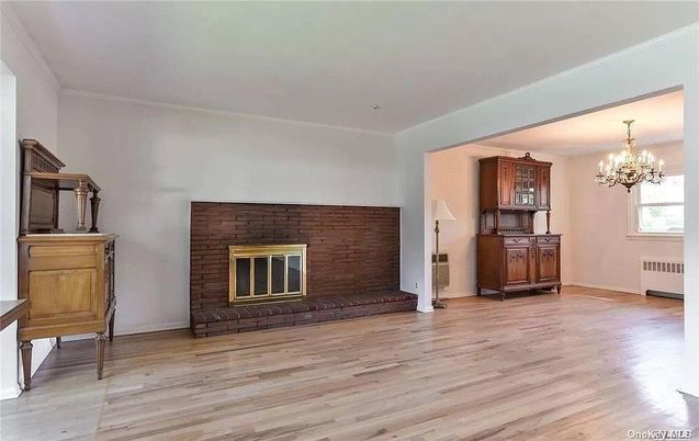 Chandelier, Fireplace, Interior, Stone Walls, Wood Texture Flooring