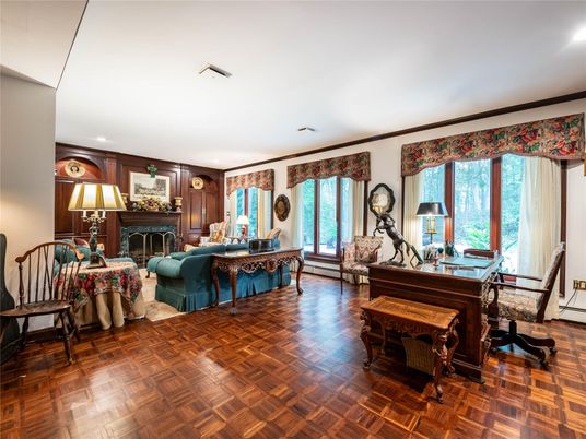Dining room, Fireplace, Interior, Living room, Piano, Recessed Lighting, Wood Texture Flooring