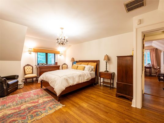 Bedroom, Chandelier, Interior, Wood Texture Flooring