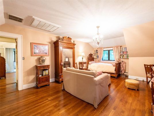 Bedroom, Chandelier, Interior, Wood Texture Flooring