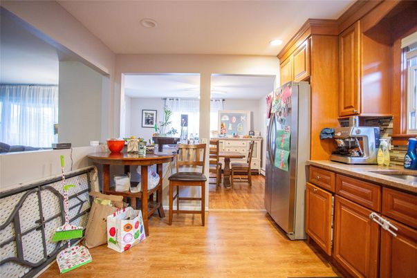 Dining room, Interior, Kitchen, Recessed Lighting, Wood Texture Flooring