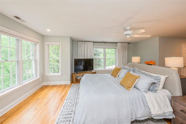 Bedroom, Interior, Recessed Lighting, Wood Texture Flooring
