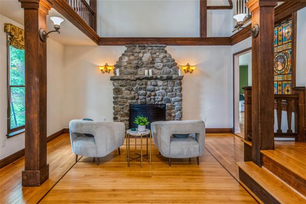 Fireplace, Interior, Stone Walls, Wood Texture Flooring