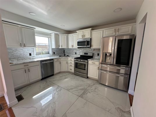 Interior, Kitchen, Marble, Recessed Lighting, Stainless Steel Appliances
