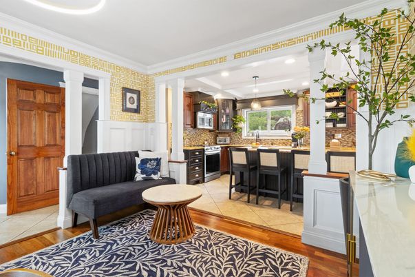 Interior, Kitchen, Pendant Lights, Recessed Lighting, Wood Texture Flooring