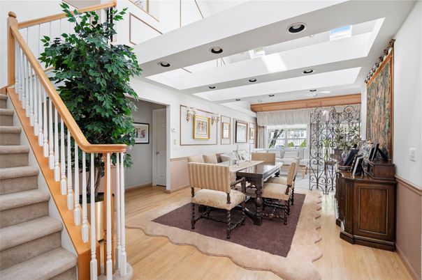 Dining room, Interior, Recessed Lighting, Wood Texture Flooring