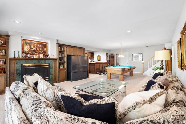 Billiard Table, Fireplace, Game Room, Interior, Living room, Pendant Lights, Recessed Lighting