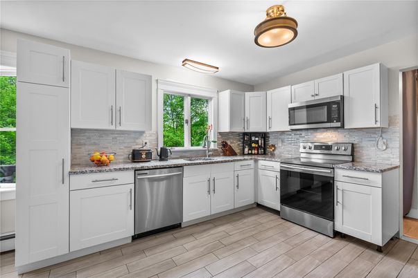 Interior, Kitchen, Stainless Steel Appliances, Wood Texture Flooring