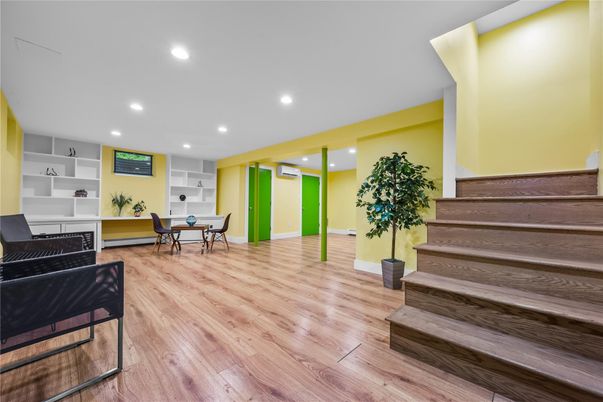 Dining room, Interior, Recessed Lighting, Wood Texture Flooring