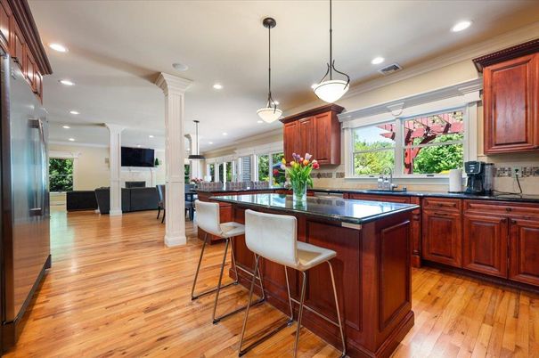 Interior, Kitchen, Pendant Lights, Recessed Lighting, Wood Texture Flooring