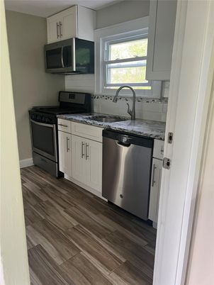 Interior, Kitchen, Stainless Steel Appliances, Wood Texture Flooring