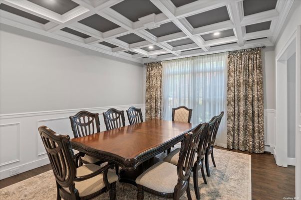Dining room, Interior, Recessed Lighting, Wood Texture Flooring
