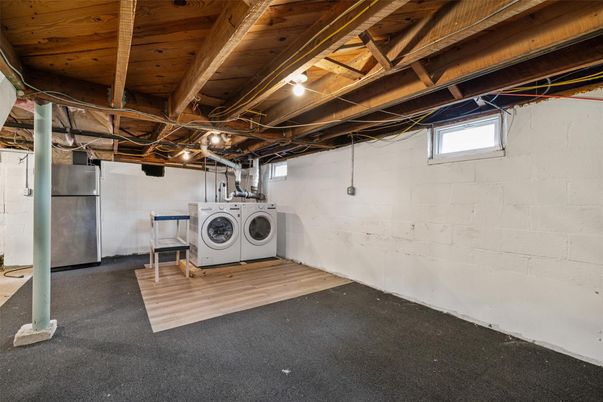 Interior, Stone Walls, Utility Closets, Washer, Wooden Beams, Wooden Ceilings, Wood Texture Flooring