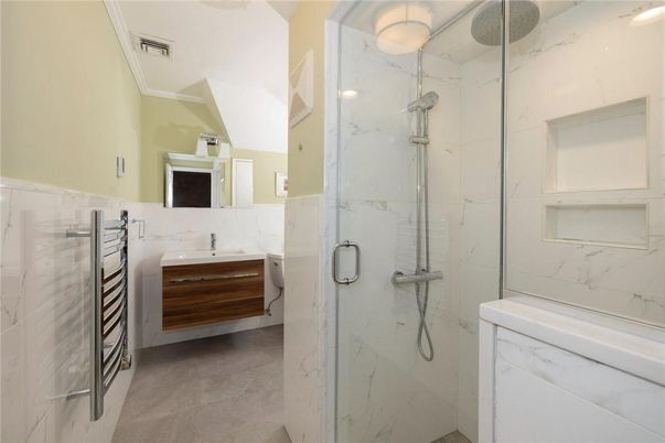 Bathroom, Glass Shower, Interior, Marble Walls, Recessed Lighting