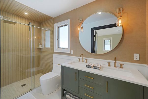 Bathroom, Dual Sink Vanities, Glass Shower, Interior, Recessed Lighting