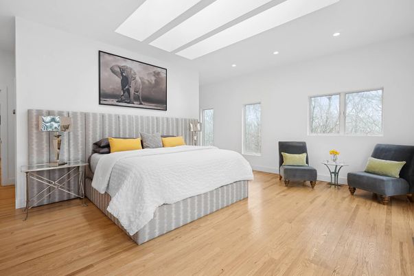 Bedroom, Interior, Recessed Lighting, Wood Texture Flooring