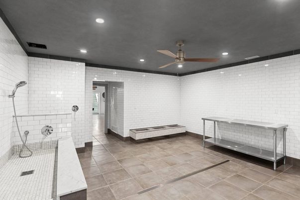 Bathroom, Interior, Recessed Lighting, Stone Walls