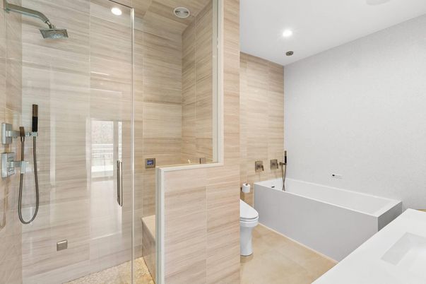 Bathroom, Glass Shower, Interior, Recessed Lighting