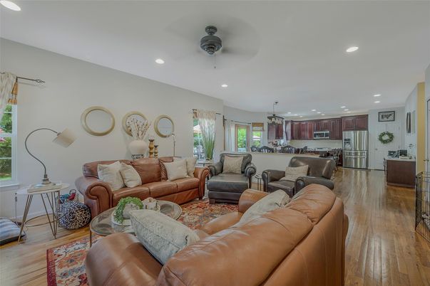 Interior, Kitchen, Living room, Pendant Lights, Recessed Lighting, Stainless Steel Appliances, Wood Texture Flooring
