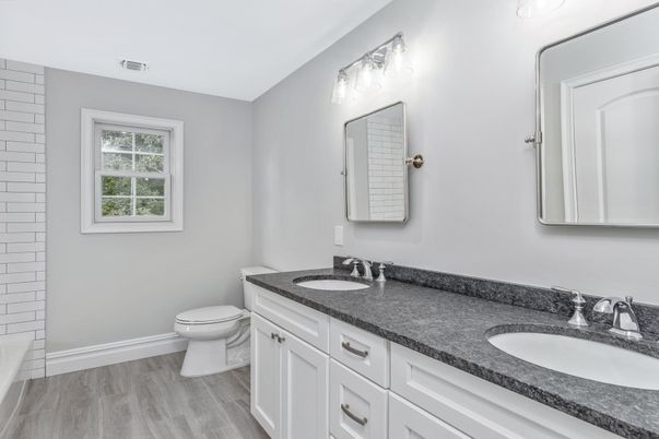 Bathroom, Dual Sink Vanities, Interior, Wood Texture Flooring