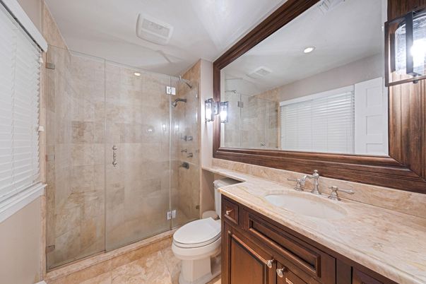 Bathroom, Glass Shower, Interior, Recessed Lighting