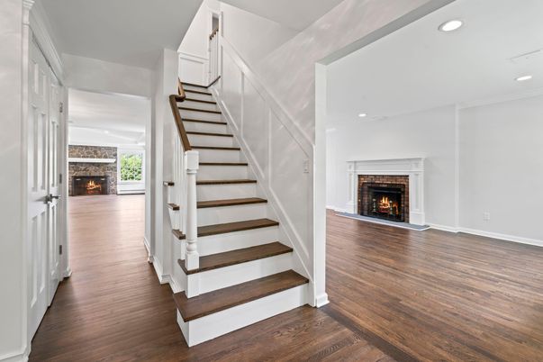 Fireplace, Interior, Recessed Lighting, Wood Texture Flooring