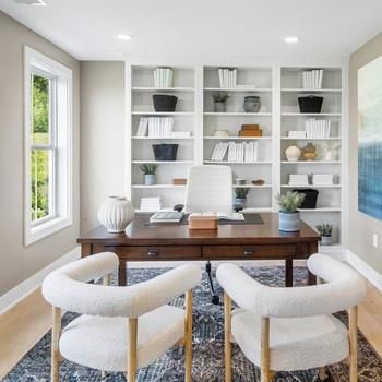 Home Office, Interior, Recessed Lighting, Wood Texture Flooring
