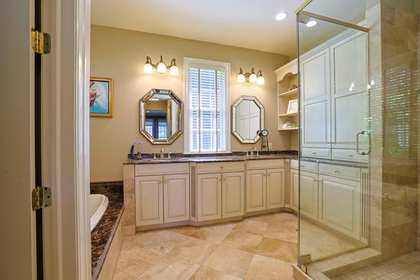 Bathroom, Dual Sink Vanities, Glass Shower, Interior, Recessed Lighting
