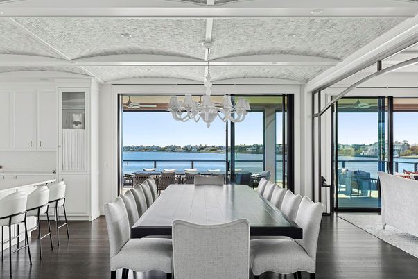 Chandelier, Dining room, Interior, Water, Wood Texture Flooring