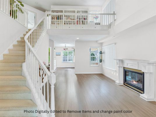Fireplace, Interior, Recessed Lighting, Wood Texture Flooring