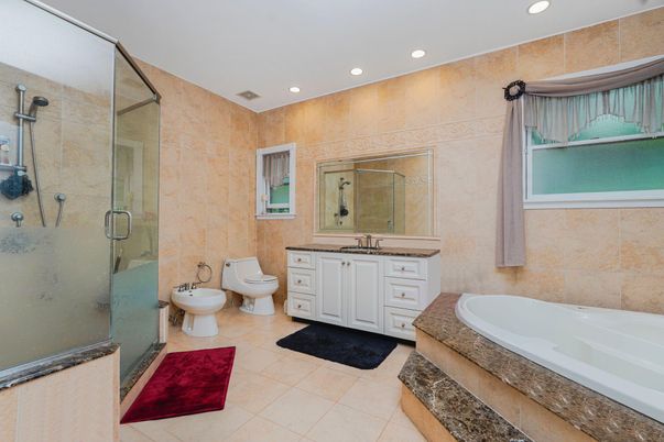 Bathroom, Dual Sink Vanities, Glass Shower, Interior, Recessed Lighting