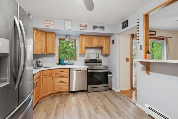 Interior, Kitchen, Stainless Steel Appliances, Wood Texture Flooring
