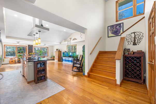 Interior, Kitchen, Pendant Lights, Recessed Lighting, Wood Texture Flooring
