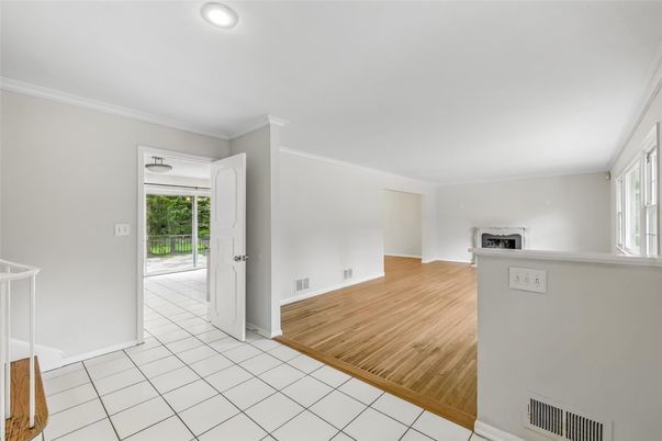 Empty room, Fireplace, Interior, Recessed Lighting, Wood Texture Flooring