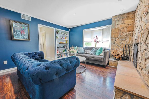 Fireplace, Interior, Living room, Stone Walls, Wood Texture Flooring