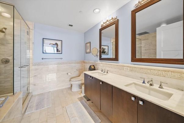Bathroom, Dual Sink Vanities, Glass Shower, Interior, Recessed Lighting