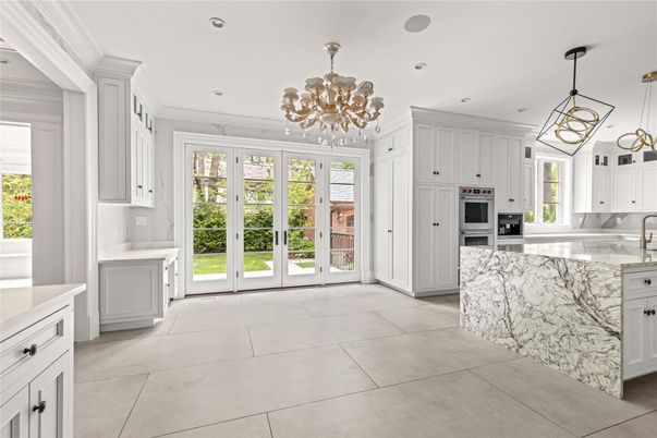 Chandelier, Interior, Kitchen, Pendant Lights, Recessed Lighting, Stainless Steel Appliances