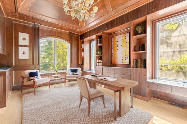 Chandelier, Home Office, Interior, Wooden Ceilings, Wood Texture Flooring, Wooden Walls