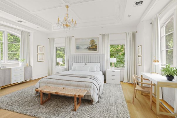 Bedroom, Chandelier, Interior, Wood Texture Flooring